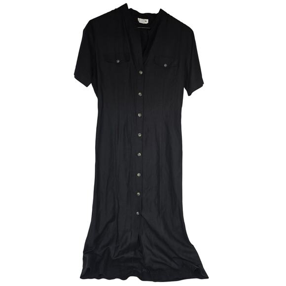 Neiman Marcus Vintage Linen Silk Blend Button Shirt Dress Short Sleeve Black 8. - Picture 1 of 6
